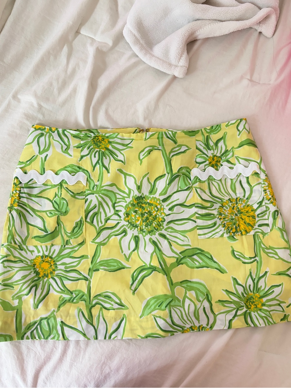 Lilly Pulitzer Lemon Yellow Mini Skirt with Green Floral Print
